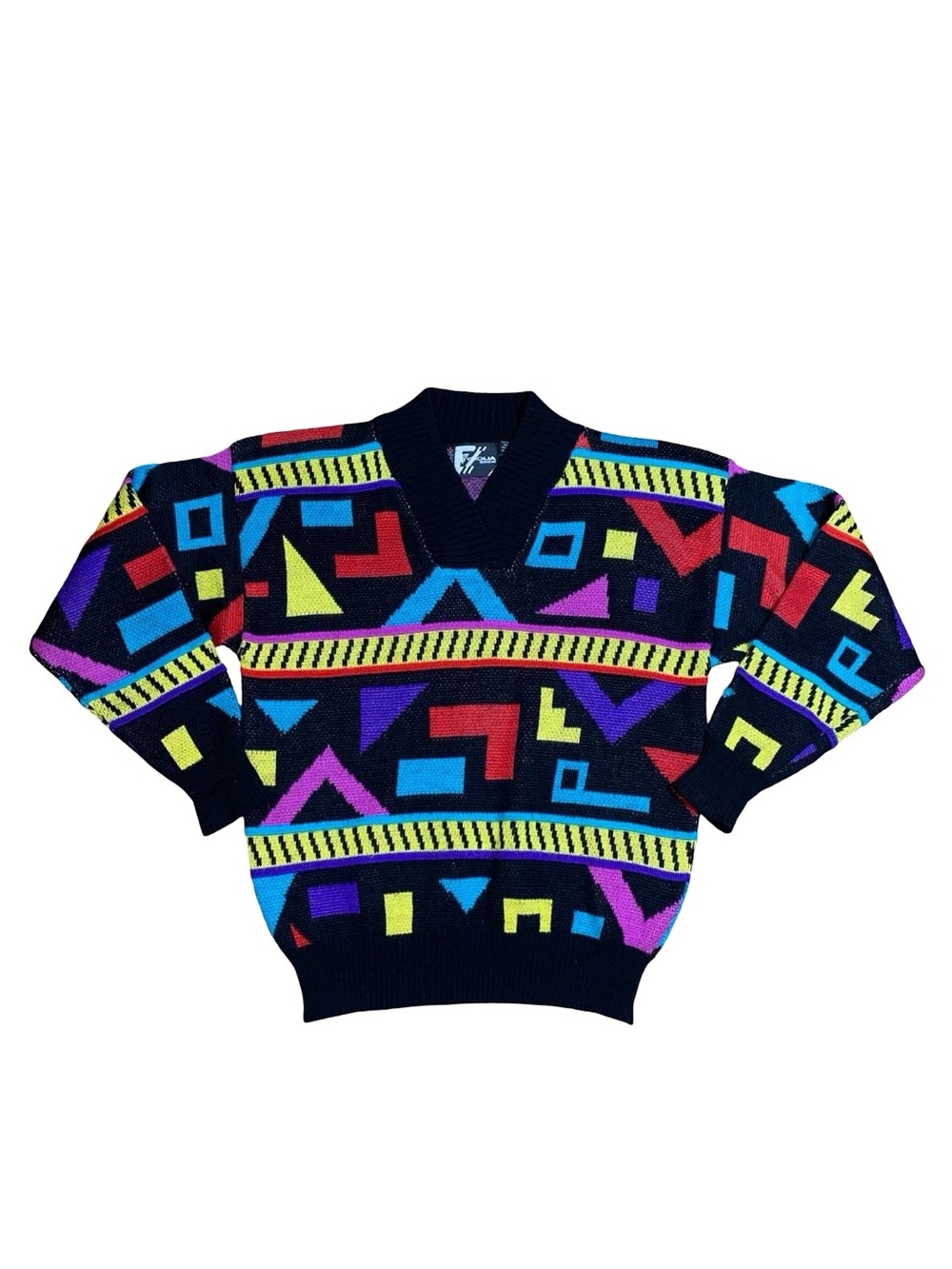 Vintage 80s Tyrolia By Head Geometric Abstract Knit Ski Sweater retro wool blend